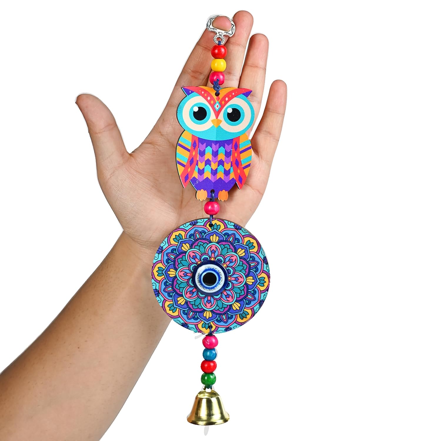 Hindcraft Decorative Items for Living Room – Blue Owl Evil Eye Hanging Pendant | Lucky Nazar Battu Amulet for Home, Office & Car | Stylish Protection Ornament for Room Decor - Image 2