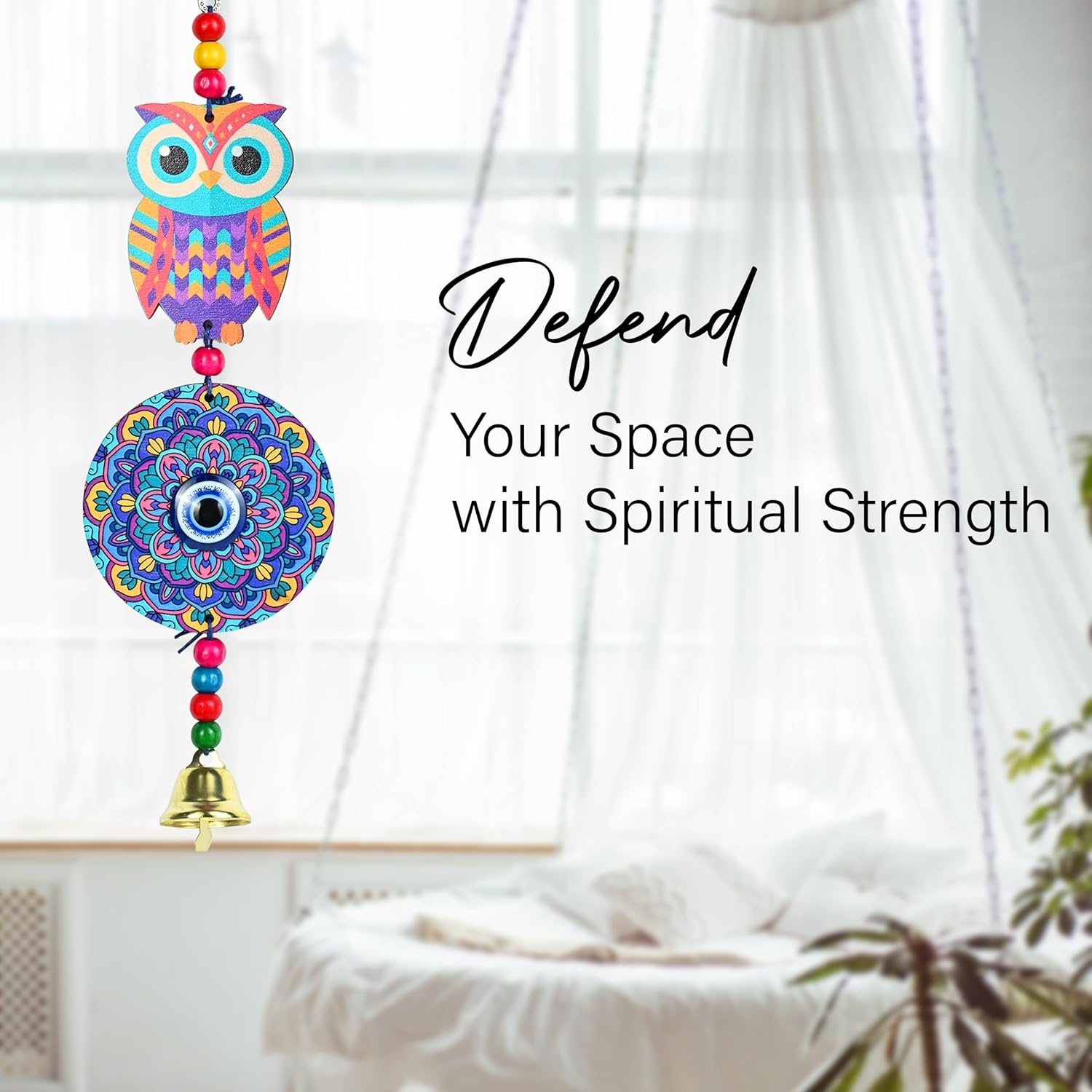Hindcraft Decorative Items for Living Room – Blue Owl Evil Eye Hanging Pendant | Lucky Nazar Battu Amulet for Home, Office & Car | Stylish Protection Ornament for Room Decor - Image 3