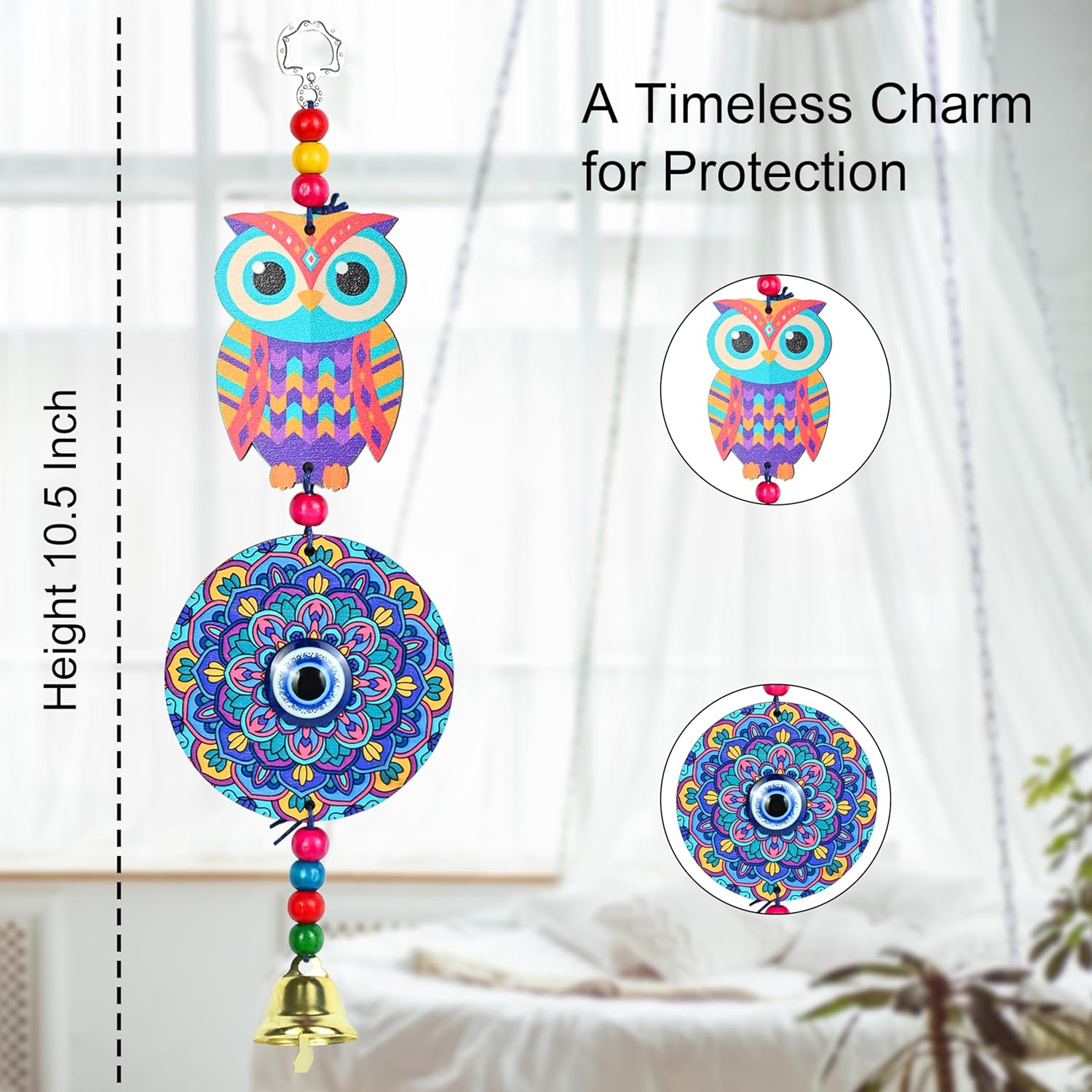 Hindcraft Decorative Items for Living Room – Blue Owl Evil Eye Hanging Pendant | Lucky Nazar Battu Amulet for Home, Office & Car | Stylish Protection Ornament for Room Decor - Image 4