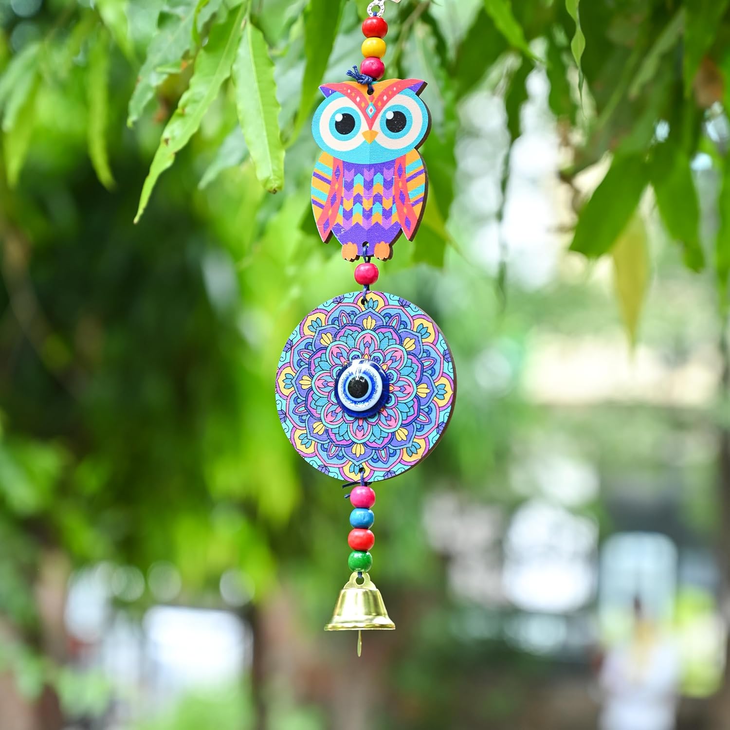 Hindcraft Decorative Items for Living Room – Blue Owl Evil Eye Hanging Pendant | Lucky Nazar Battu Amulet for Home, Office & Car | Stylish Protection Ornament for Room Decor - Image 5