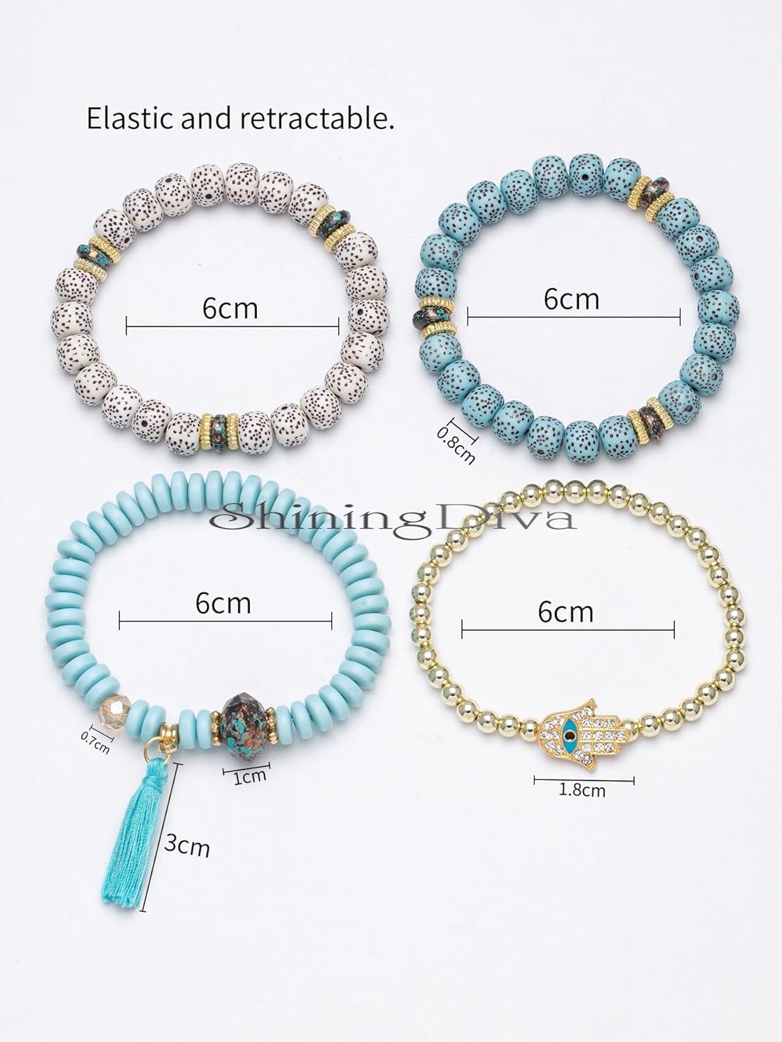 Shining Diva Fashion Bohemian Evil Eye Lucky Protection Hamsa Hand Tassel Charm Beaded Bodhi Stylish Multilayer Bangle Bracelet for Women and Girls - Image 10