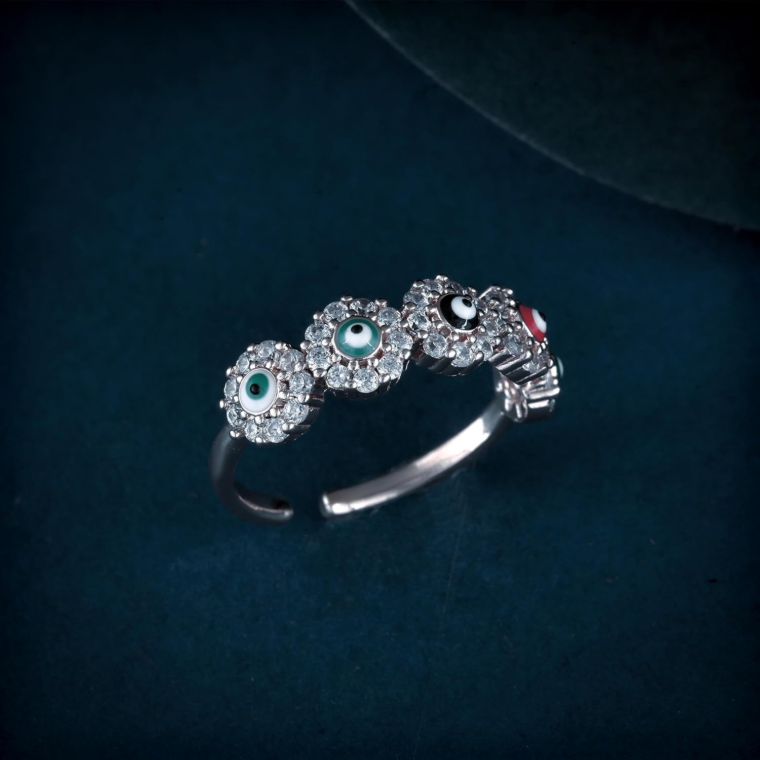 AMAAL Rings for women girls girlfriend ladies wife sister Evil eye ring Silver ring Butterfly ring silver stylish engagement wedding Adjustable promise propose American diamond Finger Ring set ad A884 - Image 3