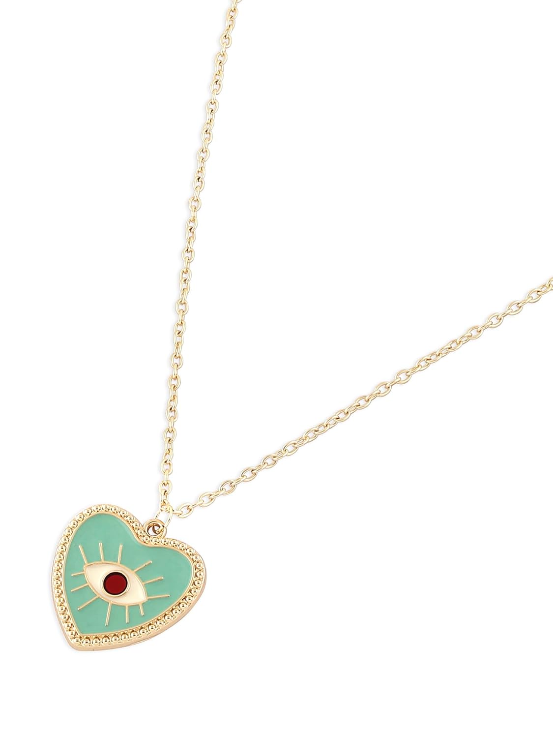 ZAVERI PEARLS Mint Green & Red Enamelled Evil Eye Heart Shape Contemporary Pendant & Chain For Women-ZPFK16780 - Image 5