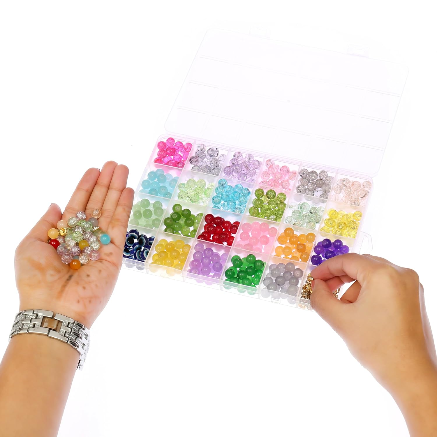 Ambitieux Children Jewelry Making Craft Bracelet Kits set for Kids - DIY 24 Compartment Box, 700+ Colorful Beads, Ear Hangings, Lobster Locks & Rings , 8 Pcs of Charms With Accessories - Birthday Gift for Girls 4 5 6 7 Years (Glass Beads Kit) - Image 6