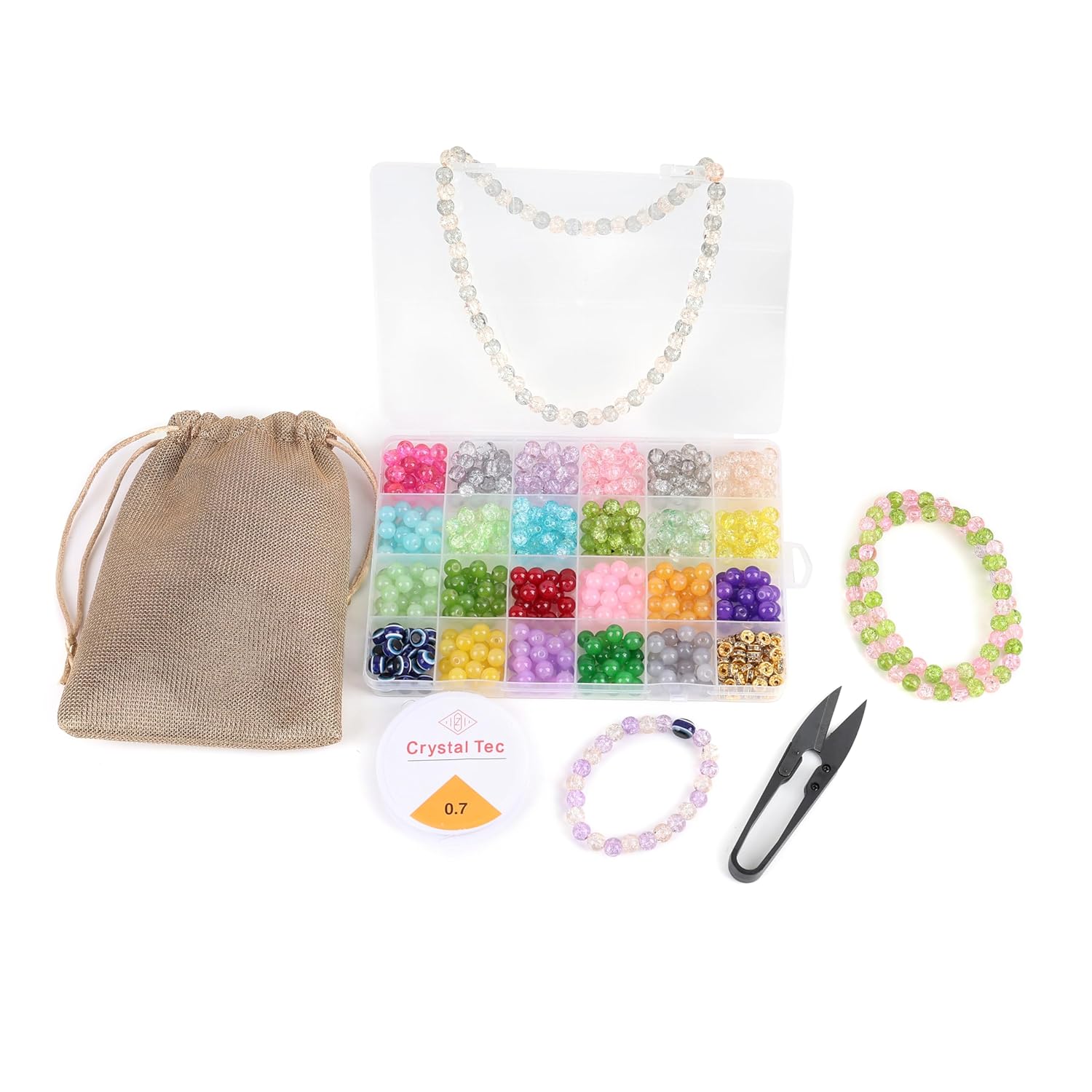 Ambitieux Children Jewelry Making Craft Bracelet Kits set for Kids - DIY 24 Compartment Box, 700+ Colorful Beads, Ear Hangings, Lobster Locks & Rings , 8 Pcs of Charms With Accessories - Birthday Gift for Girls 4 5 6 7 Years (Glass Beads Kit) - Image 8