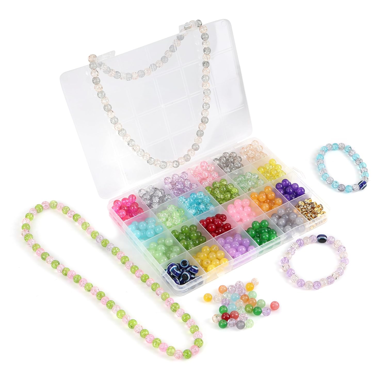 Ambitieux Children Jewelry Making Craft Bracelet Kits set for Kids - DIY 24 Compartment Box, 700+ Colorful Beads, Ear Hangings, Lobster Locks & Rings , 8 Pcs of Charms With Accessories - Birthday Gift for Girls 4 5 6 7 Years (Glass Beads Kit) - Image 9