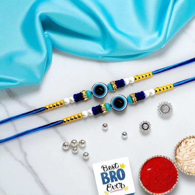 Elleva Evil Eye Rakhi for Brother and Bhabhi | Rakshabandhan Bracelet Raksha Sutra Dhaga Rakhi Combo set | Best Gift for Brother on Raksha Bandhan (Pack of 1) - Image 3