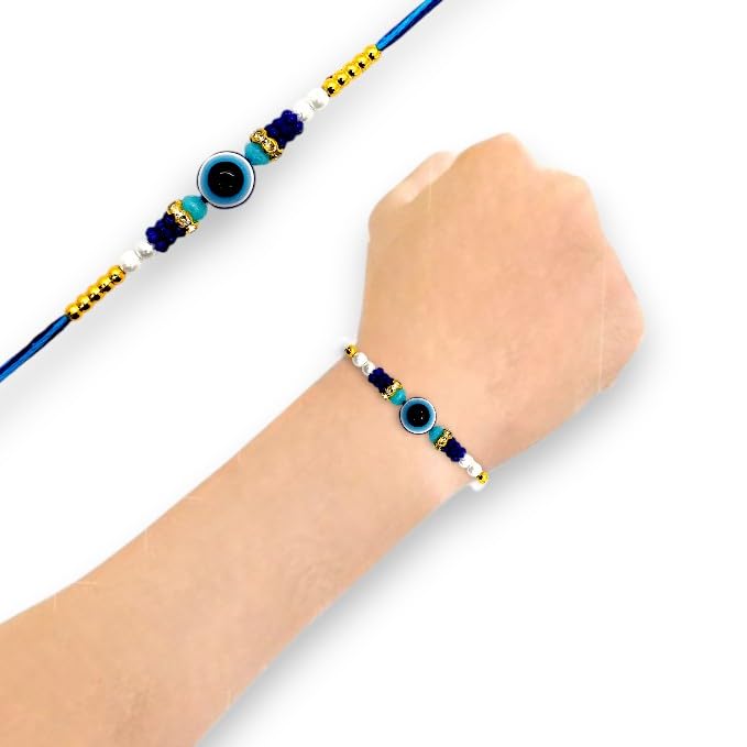 Elleva Evil Eye Rakhi for Brother and Bhabhi | Rakshabandhan Bracelet Raksha Sutra Dhaga Rakhi Combo set | Best Gift for Brother on Raksha Bandhan (Pack of 1) - Image 4