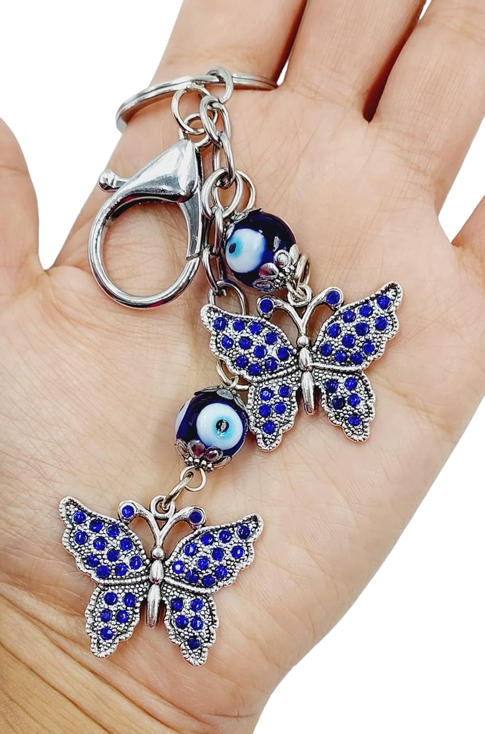 ARTISKRITI Evil Eye Keychain For Bike/Car Gifting With Metal Key Ring Set of 2, Butterfly and Kuber Kunji - Image 3