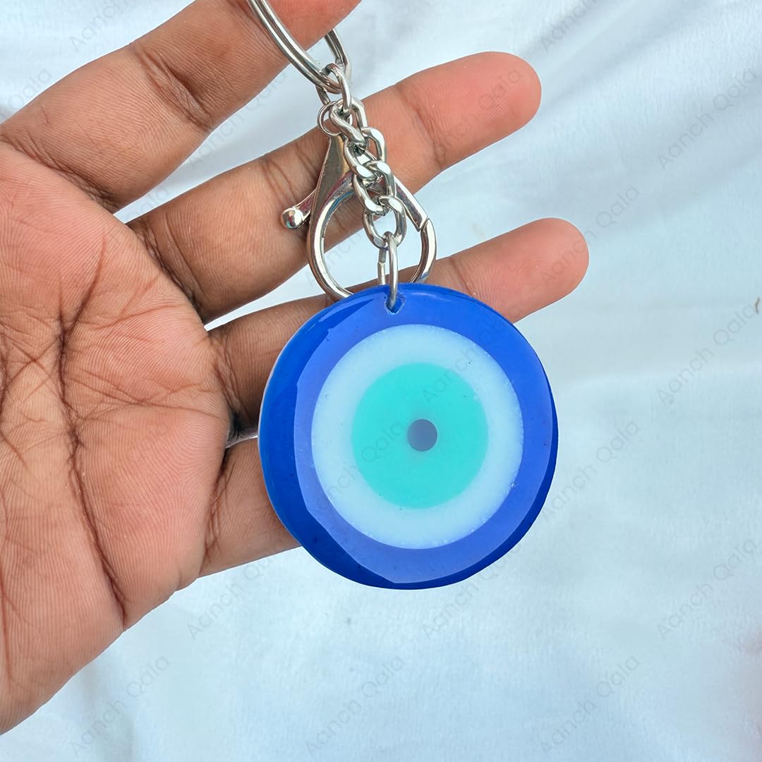 AANCHQALA "Traditional Turkish Evil Eye Glass Keychain - Blue and White Round Pendant for Protection and Good Luck - Stylish Keyring Accessory - Image 2