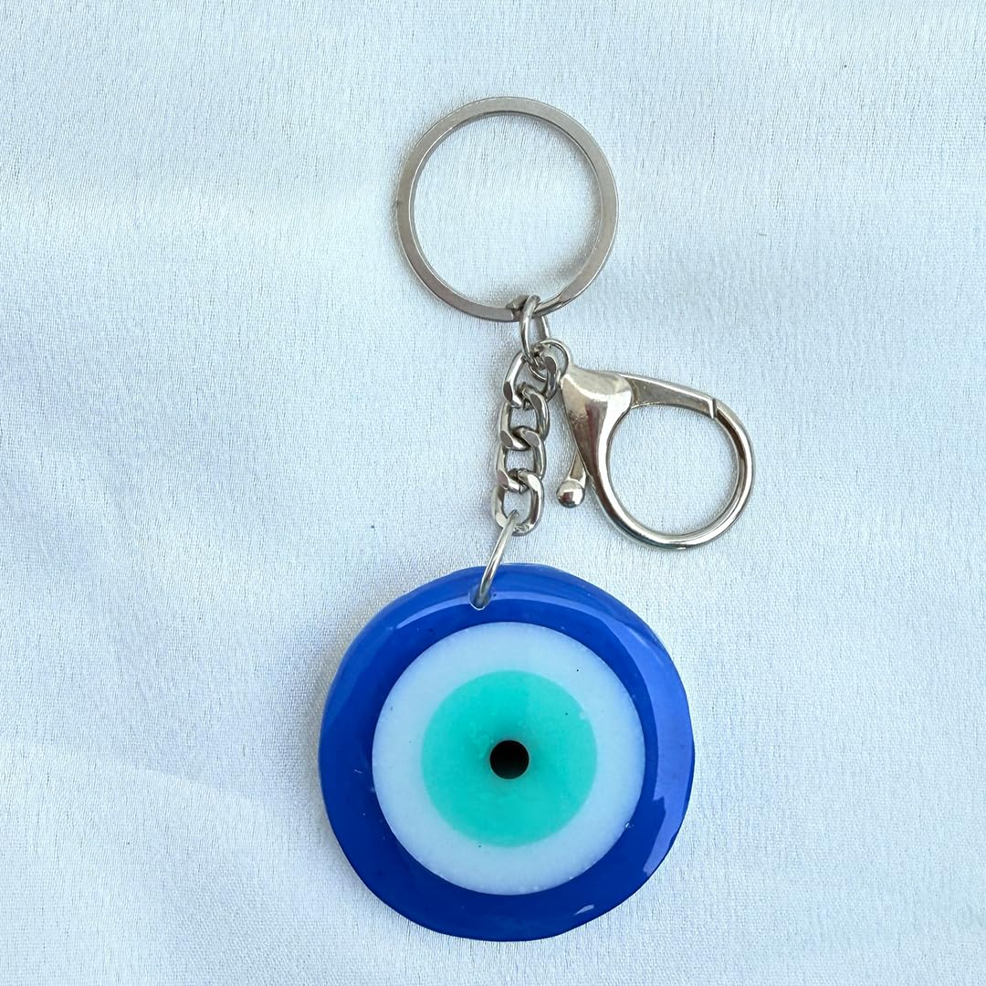 AANCHQALA "Traditional Turkish Evil Eye Glass Keychain - Blue and White Round Pendant for Protection and Good Luck - Stylish Keyring Accessory - Image 3