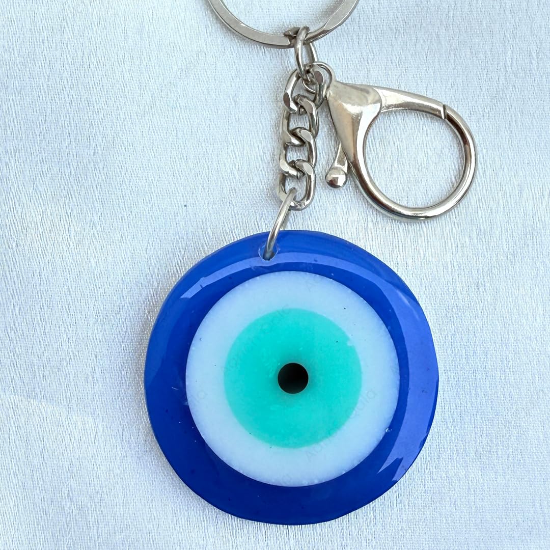 AANCHQALA "Traditional Turkish Evil Eye Glass Keychain - Blue and White Round Pendant for Protection and Good Luck - Stylish Keyring Accessory - Image 4