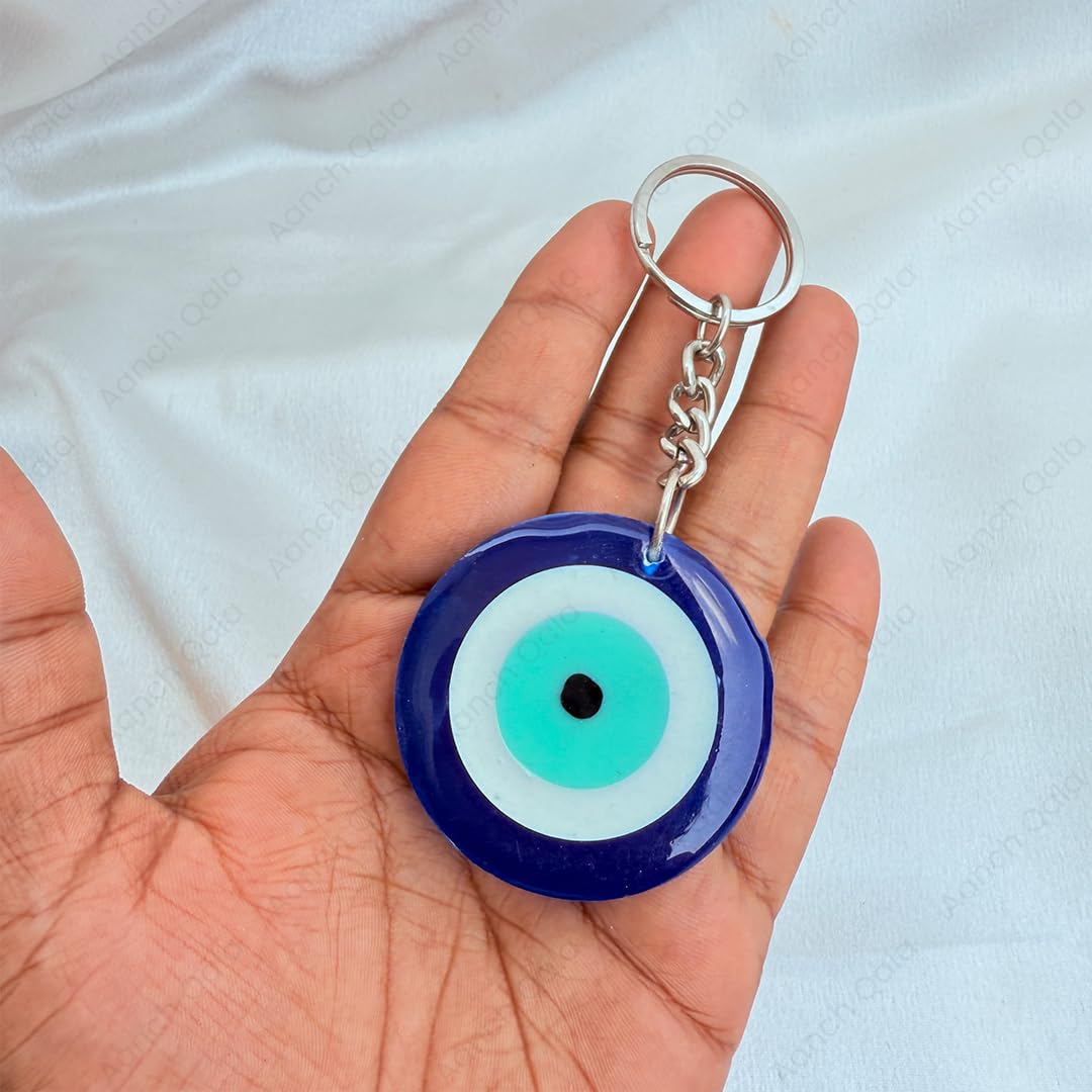 AANCHQALA "Traditional Turkish Evil Eye Glass Keychain - Blue and White Round Pendant for Protection and Good Luck - Stylish Keyring Accessory - Image 5