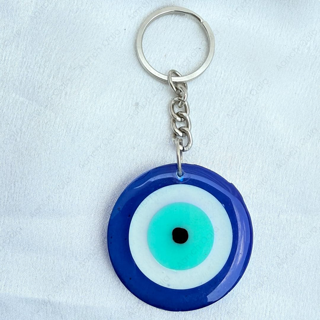 AANCHQALA "Traditional Turkish Evil Eye Glass Keychain - Blue and White Round Pendant for Protection and Good Luck - Stylish Keyring Accessory - Image 6