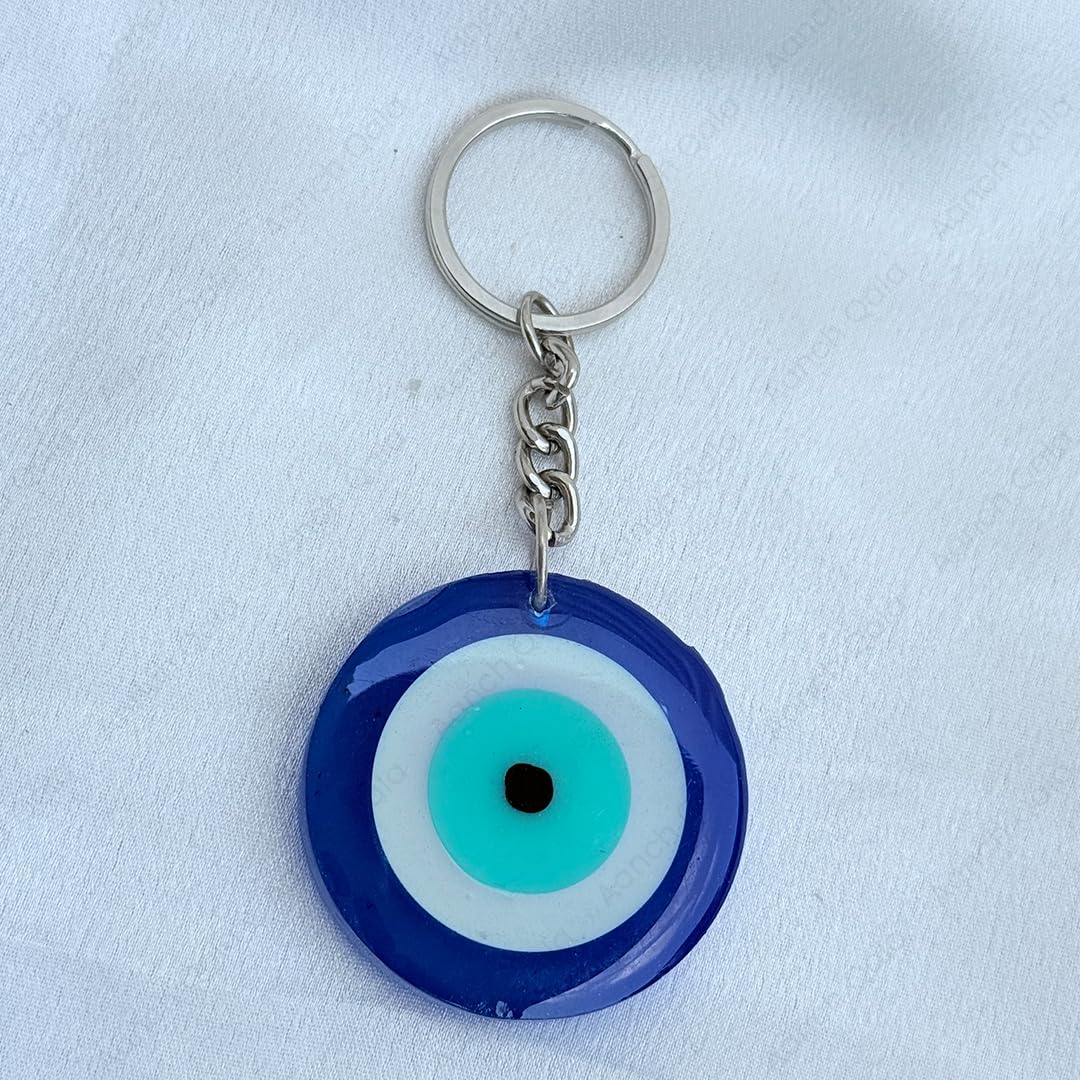 AANCHQALA "Traditional Turkish Evil Eye Glass Keychain - Blue and White Round Pendant for Protection and Good Luck - Stylish Keyring Accessory - Image 7