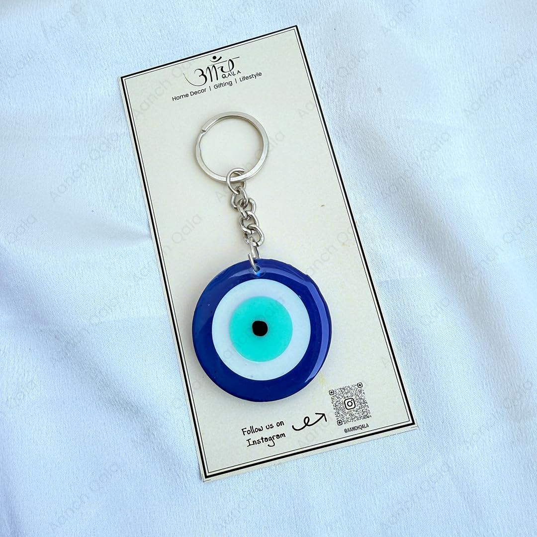 AANCHQALA "Traditional Turkish Evil Eye Glass Keychain - Blue and White Round Pendant for Protection and Good Luck - Stylish Keyring Accessory - Image 8