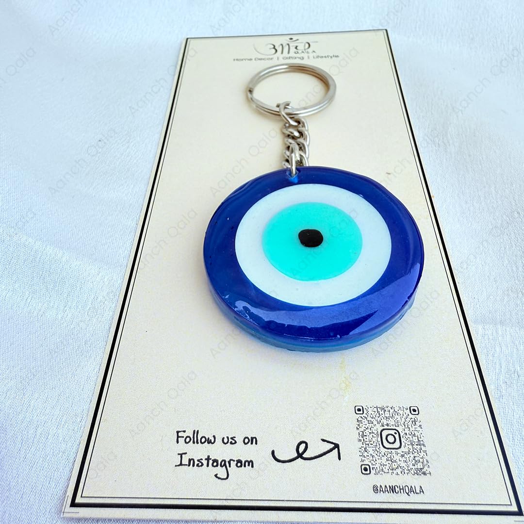 AANCHQALA "Traditional Turkish Evil Eye Glass Keychain - Blue and White Round Pendant for Protection and Good Luck - Stylish Keyring Accessory - Image 9