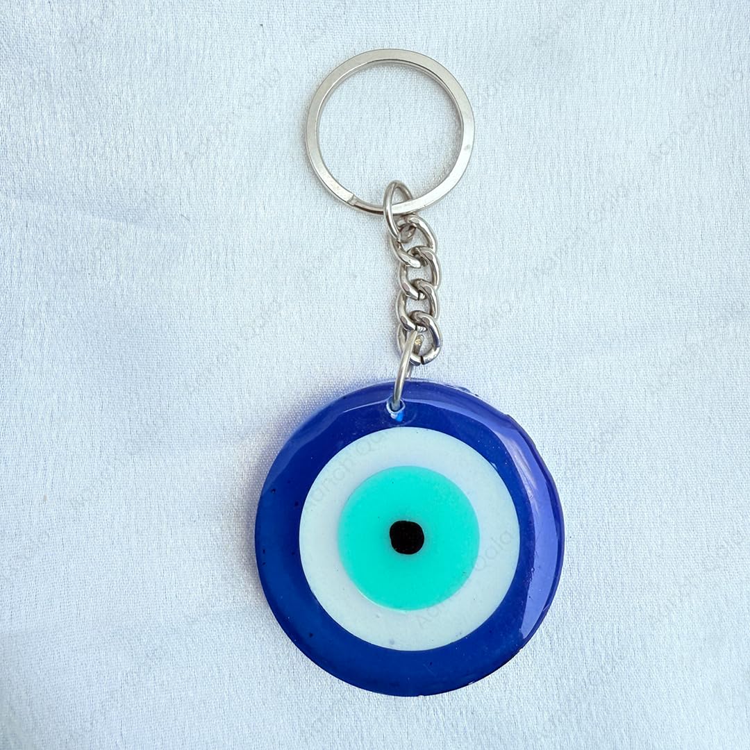 AANCHQALA "Traditional Turkish Evil Eye Glass Keychain - Blue and White Round Pendant for Protection and Good Luck - Stylish Keyring Accessory - Image 10