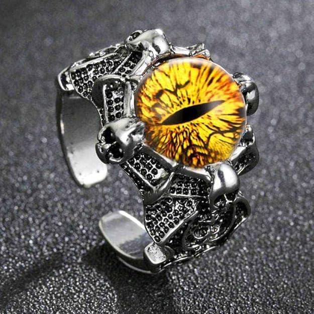 National (Pack Of 2 Pcs Unisex Stainless Steel Adjustable/Openable Funky Yellow Crystal Glasses 3d Devil/Dragon Demons Evil Eye Thumb Finger Ring (Free Size) - Image 3