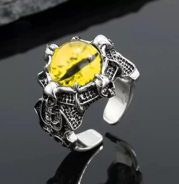 National (Pack Of 2 Pcs Unisex Stainless Steel Adjustable/Openable Funky Yellow Crystal Glasses 3d Devil/Dragon Demons Evil Eye Thumb Finger Ring (Free Size) - Image 4