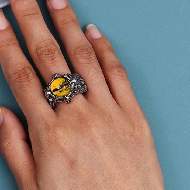 National (Pack Of 2 Pcs Unisex Stainless Steel Adjustable/Openable Funky Yellow Crystal Glasses 3d Devil/Dragon Demons Evil Eye Thumb Finger Ring (Free Size) - Image 5