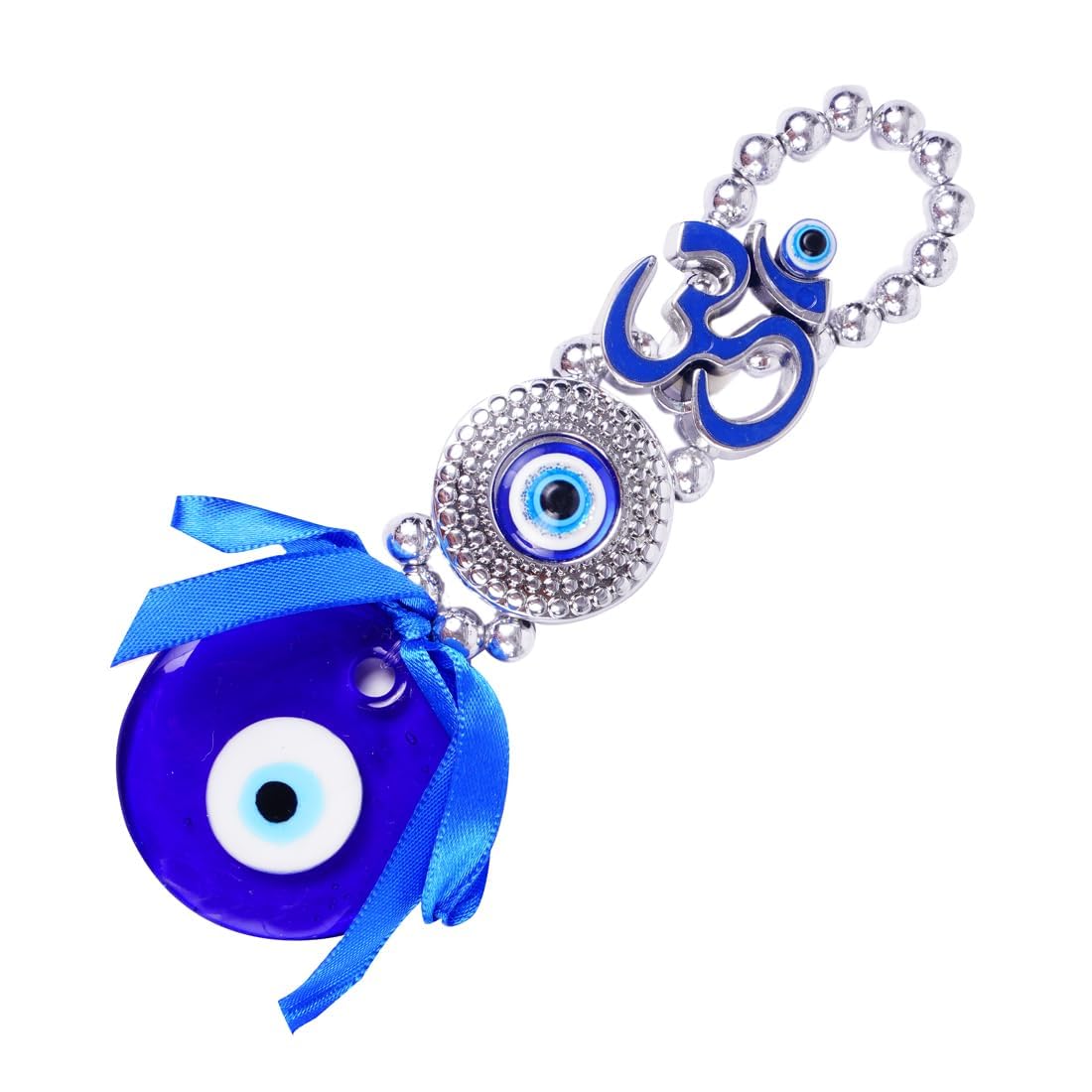 D.B.Z.® Metal Om Design Evil Eye with Blue Pendant Decoration | Lucky Om Hanging Ornament Amulet for Car, Home and Office for Protection and Blessing (Blue) - Image 2