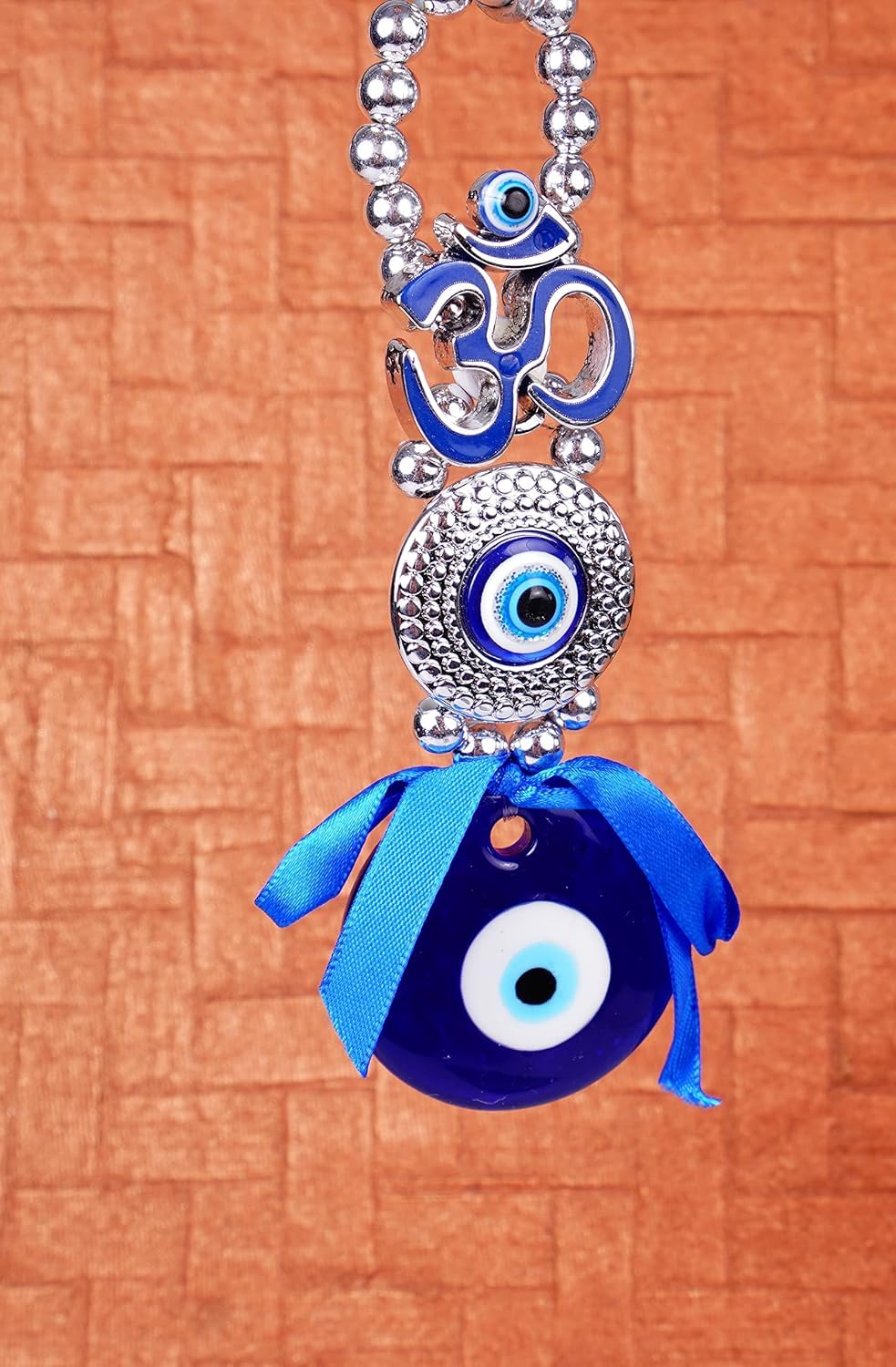 D.B.Z.® Metal Om Design Evil Eye with Blue Pendant Decoration | Lucky Om Hanging Ornament Amulet for Car, Home and Office for Protection and Blessing (Blue) - Image 5