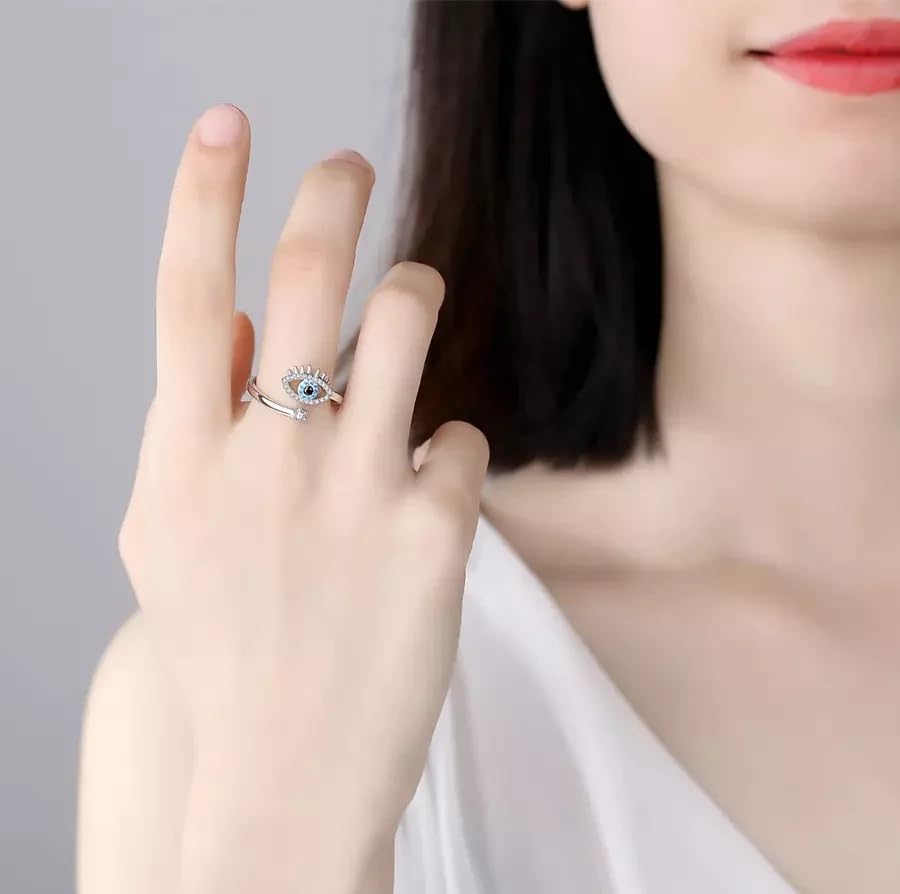 Utkarsh Silver Valentine's Day Adjustable Size Stainless Steel Crystal Diamond Nug/Stone Studded Romantic Love Sparkling Blue Evil Eye Nazariya Protection Charming Thumb Finger/Knuckle Rings - Image 5