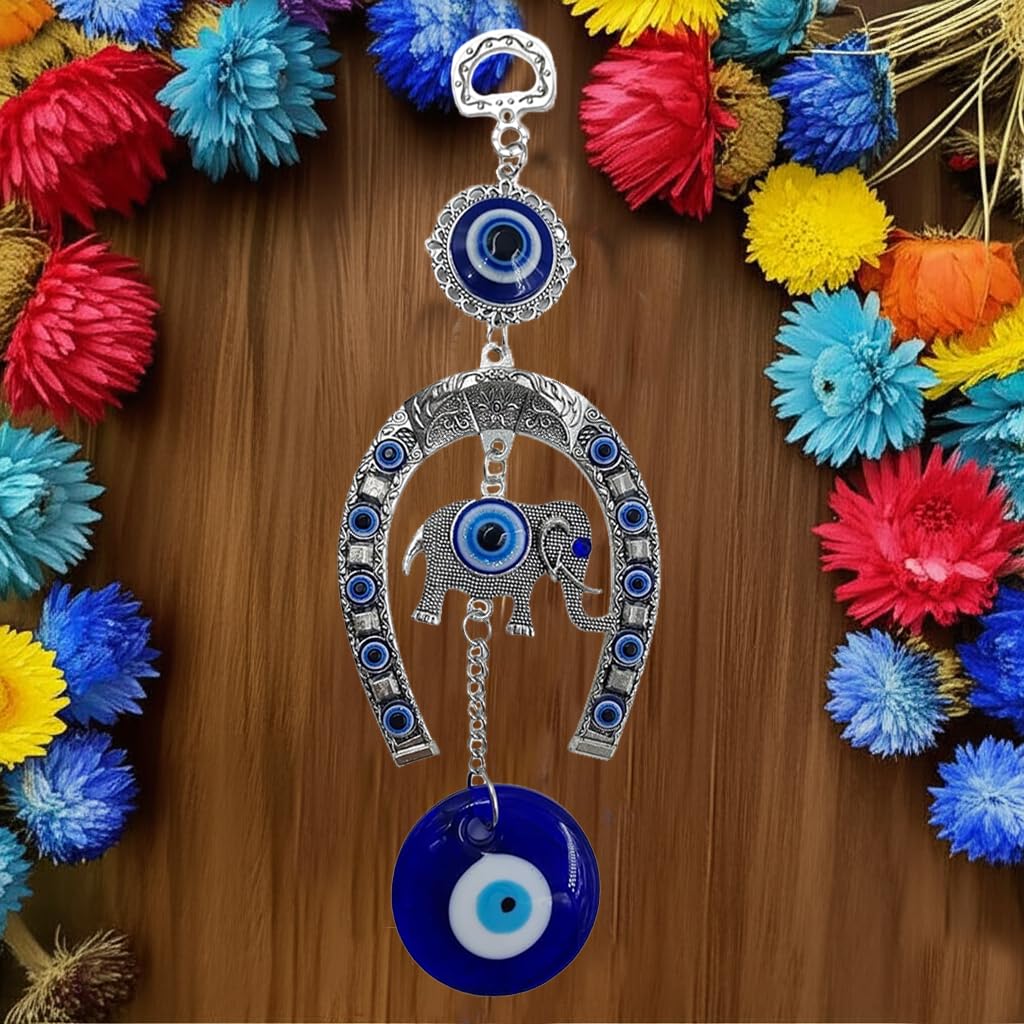 Snabs Evil Eye Wall Hanging, Horseshoe with Elephant Nazar Battu Ornament for Protection, Good Luck Charm and Prosperity, Set of 2 - Image 5