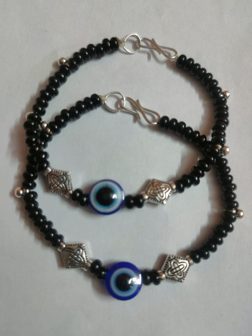 Evil Eye Baby Bracelet Set, Black Beads with Blue Nazariya, Gold and Silver Finish, Pack of 2 | 1 PAIR OF ANKLETS - Image 3