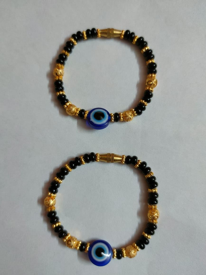 Evil Eye Baby Bracelet Set, Black Beads with Blue Nazariya, Gold and Silver Finish, Pack of 2 | 1 PAIR OF ANKLETS - Image 7
