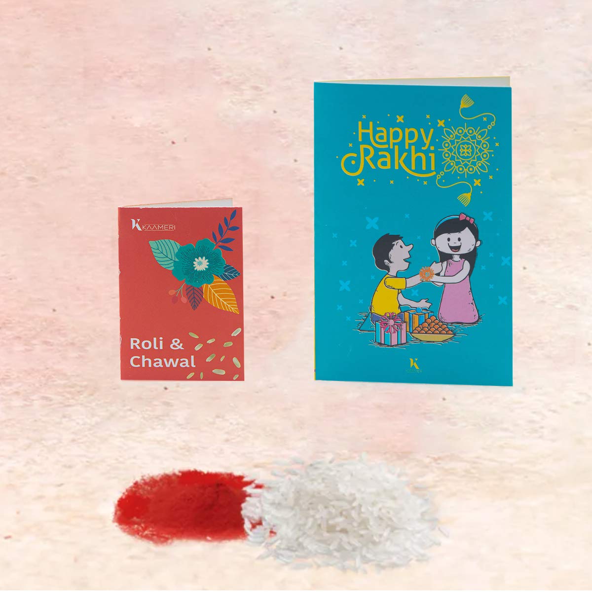 Kaameri Bazaar Rakhi for Brother combo with chocolate - Set of 2 Rakhi with 50 g Chocolate Biscuit Balls Gift Pack Greeting Card and Roli Chawal - Rakhi Gift for Brother - Evil eye and hamsa rakhi. - Image 6