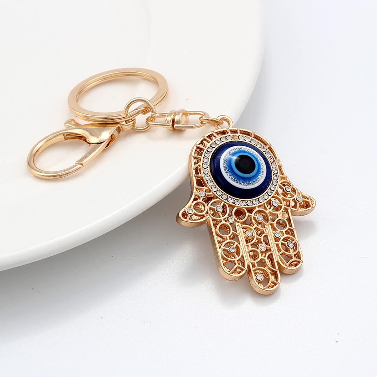 KACHEEG® Alloy Hamsa Hand Keychain | Micro-Inlaid Evil Eye & Buddha Hand Pendant | Protective Amulet Accessory - Image 2