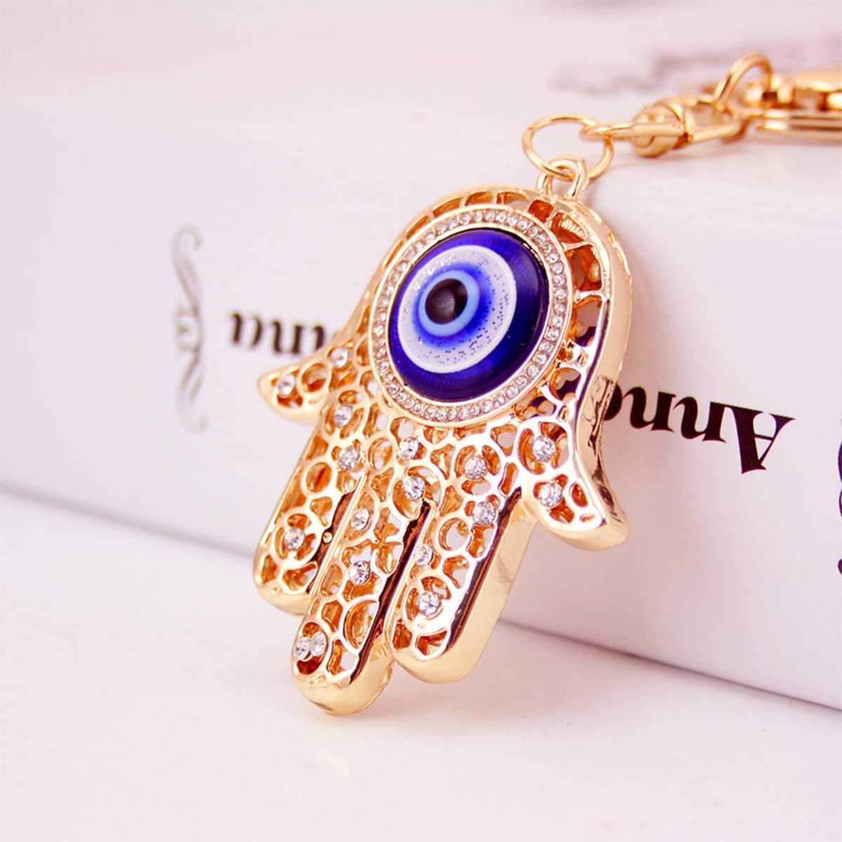 KACHEEG® Alloy Hamsa Hand Keychain | Micro-Inlaid Evil Eye & Buddha Hand Pendant | Protective Amulet Accessory - Image 3