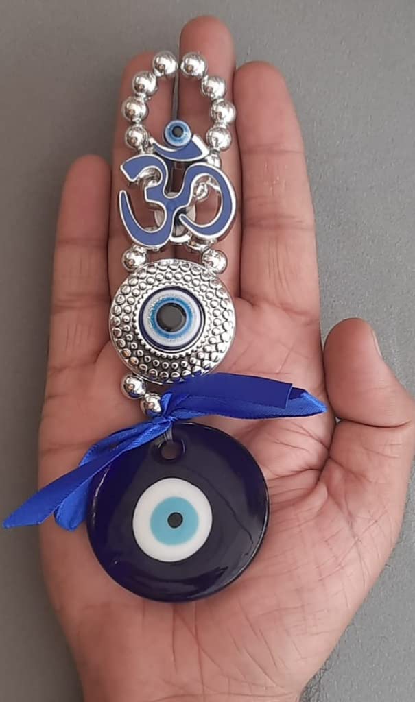 DT DECTONE Combo of White Shivling & Blue Evil Eye OM Design with Blue Pendant Decoration | Lucky OM Hanging Ornament Amulet for Car, Home and Office for Protection and Blessing - Image 4