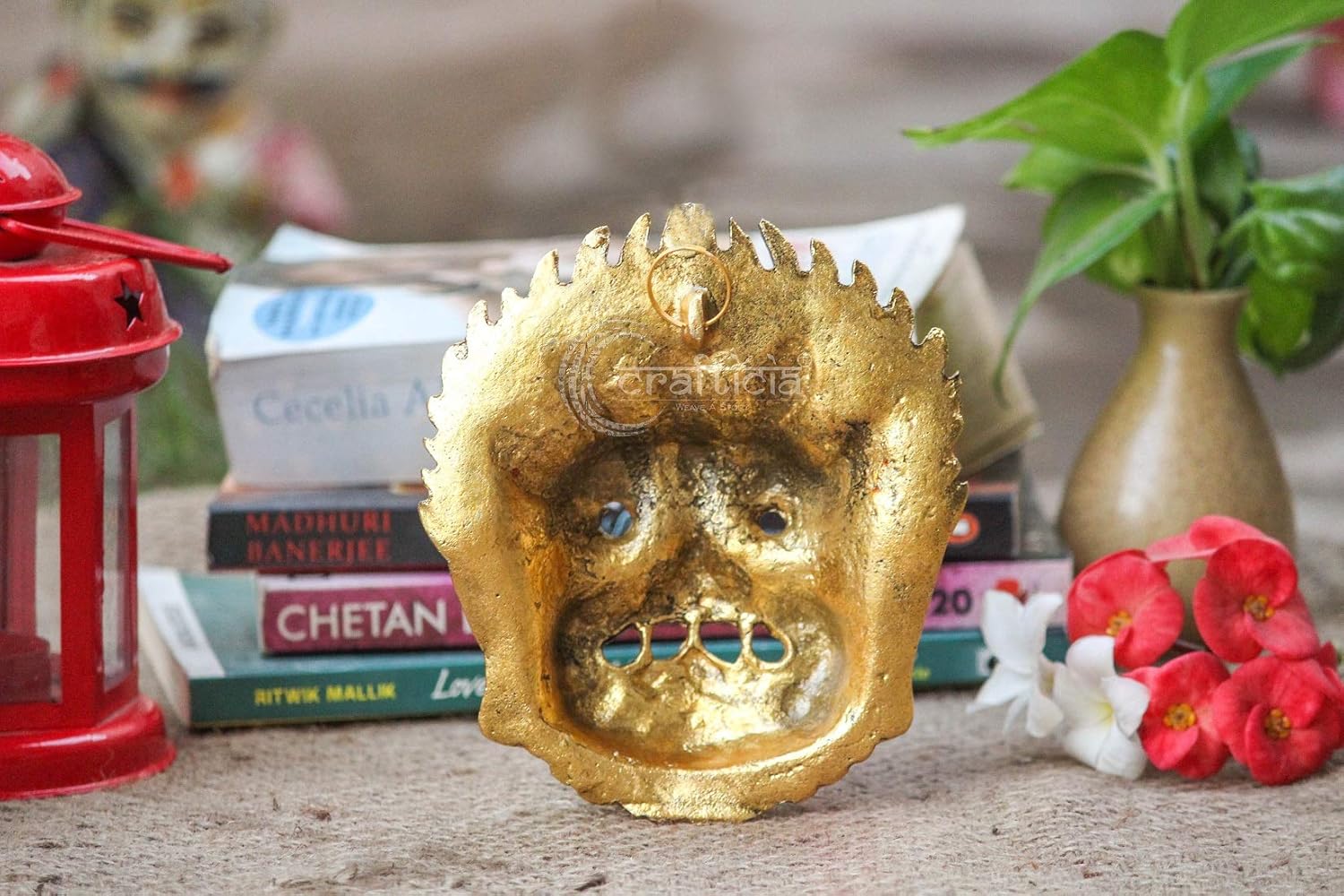 CRAFTICIA Metal Mahakal Face Mask Negative Energy Remover Nazar Battu Evil Eye Protector Wall Hanging (6 inch, Golden), Medium (CRME4345-2) - Image 4