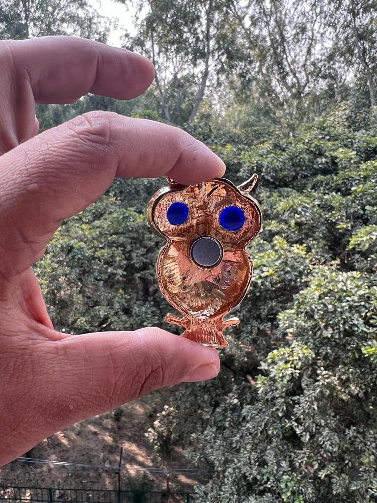 BLUE BEADS Combo Gold with Evil Eye Crystal Rhinestone Sparkling Owl Fridge Magnet and Keychain Handbag Charm For Women (White) - Image 5