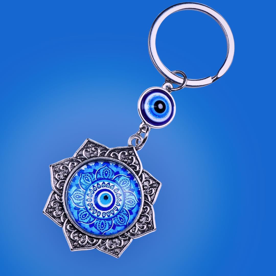 Evil Eye Keychain for Protection | Blue Nazar Amulet with Mandala Design | Car, Bag & Home Decor Key Ring | Good Luck Charm Gift for Men & Women - Image 4