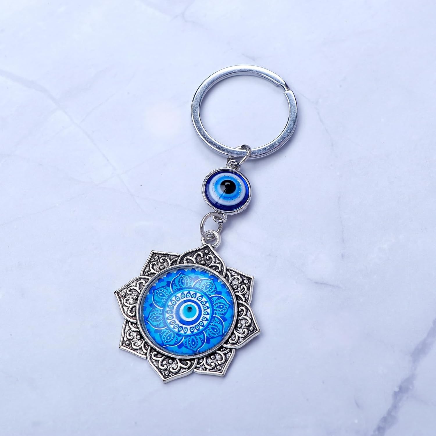 Evil Eye Keychain for Protection | Blue Nazar Amulet with Mandala Design | Car, Bag & Home Decor Key Ring | Good Luck Charm Gift for Men & Women - Image 6