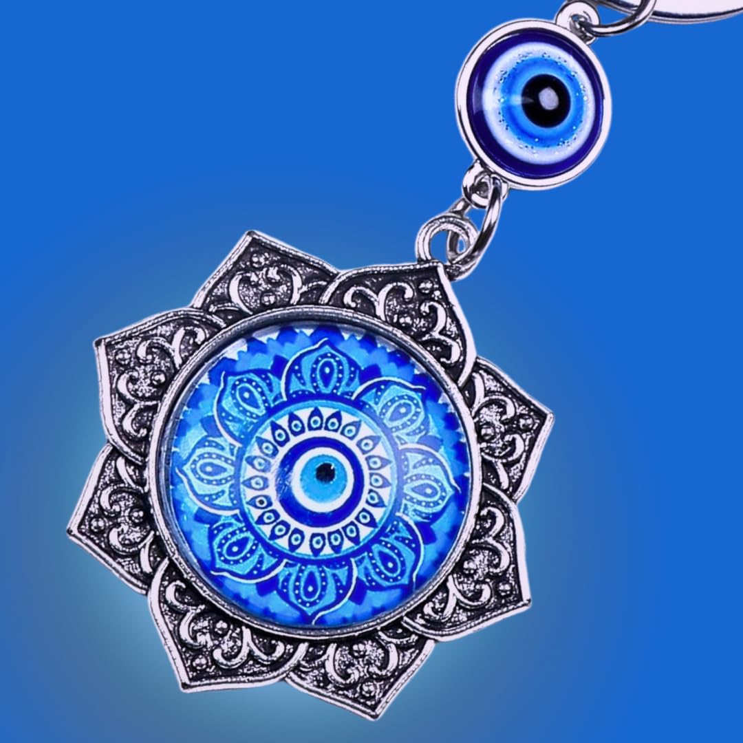Evil Eye Keychain for Protection | Blue Nazar Amulet with Mandala Design | Car, Bag & Home Decor Key Ring | Good Luck Charm Gift for Men & Women - Image 7