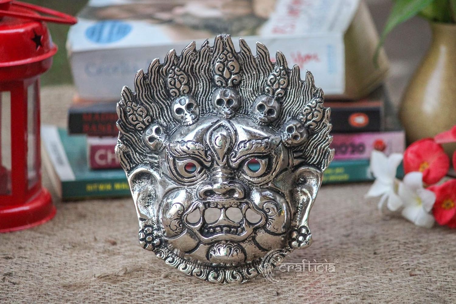 Articia Metal Mahakal Face Mask Negative Energy Remover Nazar Battu Evil Eye Protector Wall Hanging (6 inch, Silver), Medium (ARME4346) - Image 3