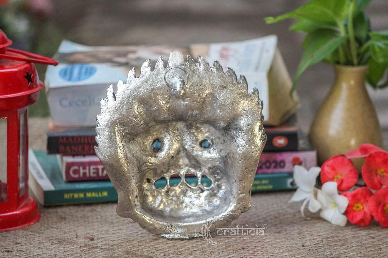 Articia Metal Mahakal Face Mask Negative Energy Remover Nazar Battu Evil Eye Protector Wall Hanging (6 inch, Silver), Medium (ARME4346) - Image 4