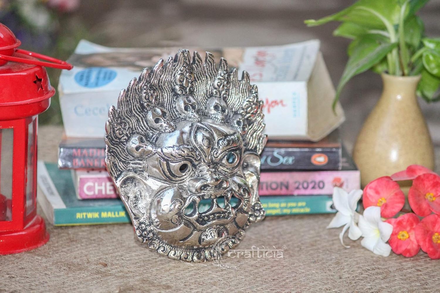 Articia Metal Mahakal Face Mask Negative Energy Remover Nazar Battu Evil Eye Protector Wall Hanging (6 inch, Silver), Medium (ARME4346) - Image 5