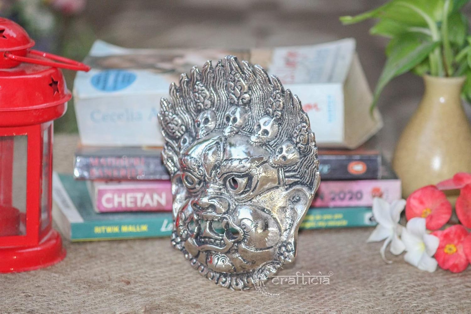 Articia Metal Mahakal Face Mask Negative Energy Remover Nazar Battu Evil Eye Protector Wall Hanging (6 inch, Silver), Medium (ARME4346) - Image 6