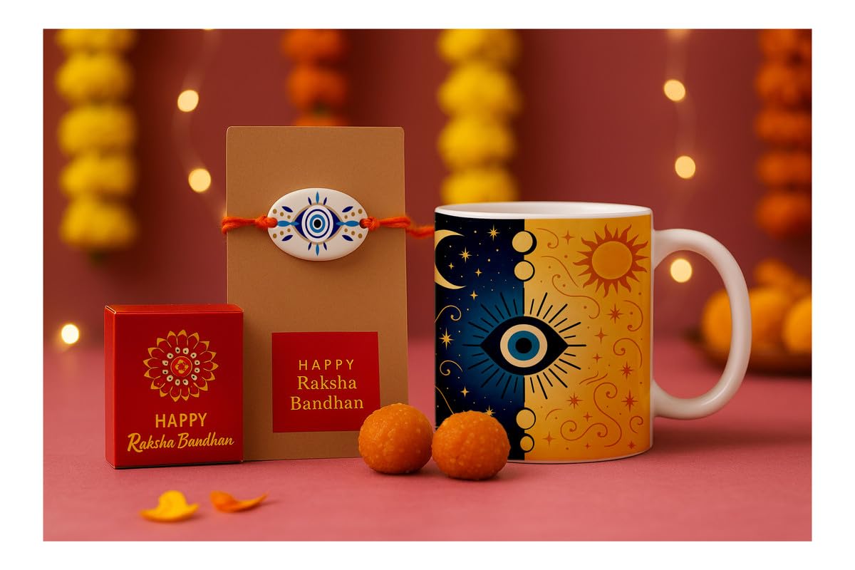 Raavi colors Evil Eye Rakhi Band with Charm ? Gift Set for Kids and Bhai.. - Image 3