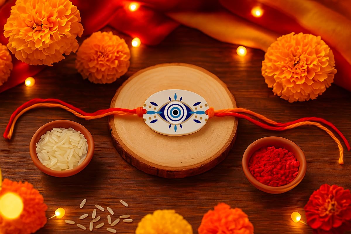 Raavi colors Evil Eye Rakhi Band with Charm ? Gift Set for Kids and Bhai.. - Image 4
