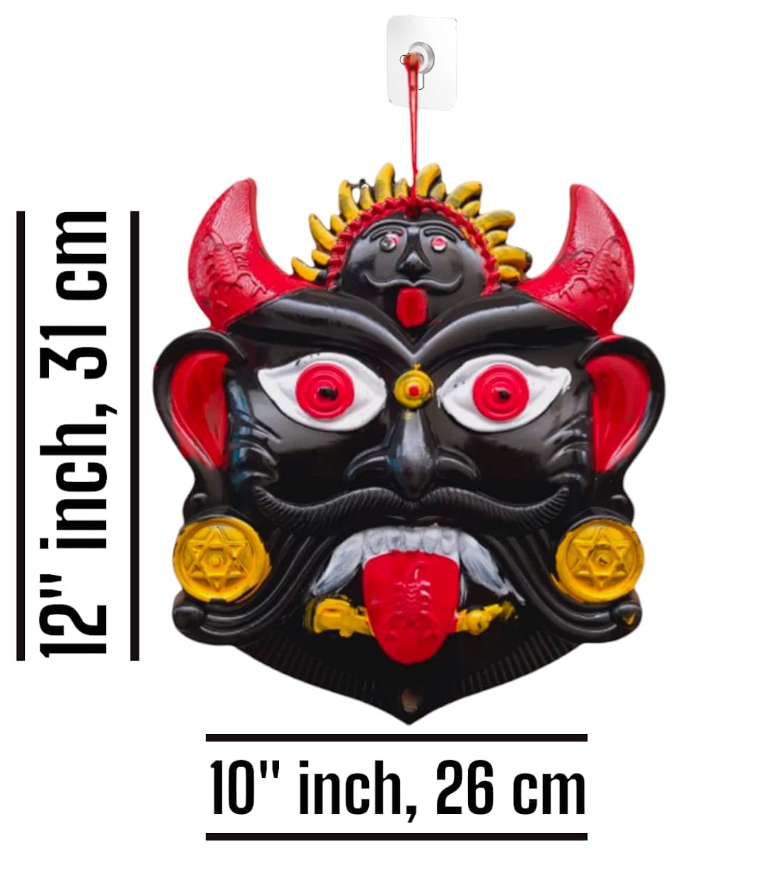 Drishti Bommai Nazar Battu Mahakala Mask Wall Hanging Ideal Gift with Self Adhesive Hook - Image 3