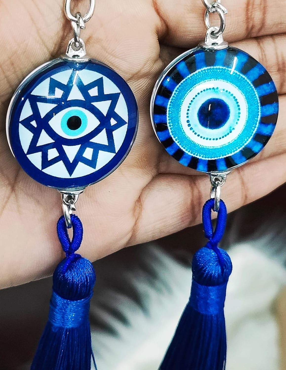 AMANVANI Blue Beads Evil Eye Keychain, Keychains for Girls,Handbag or Purse with Thread Charm Keyring, Evil Eye Hanging For Home Entrance Door,Wall,Car Pendant - Image 6