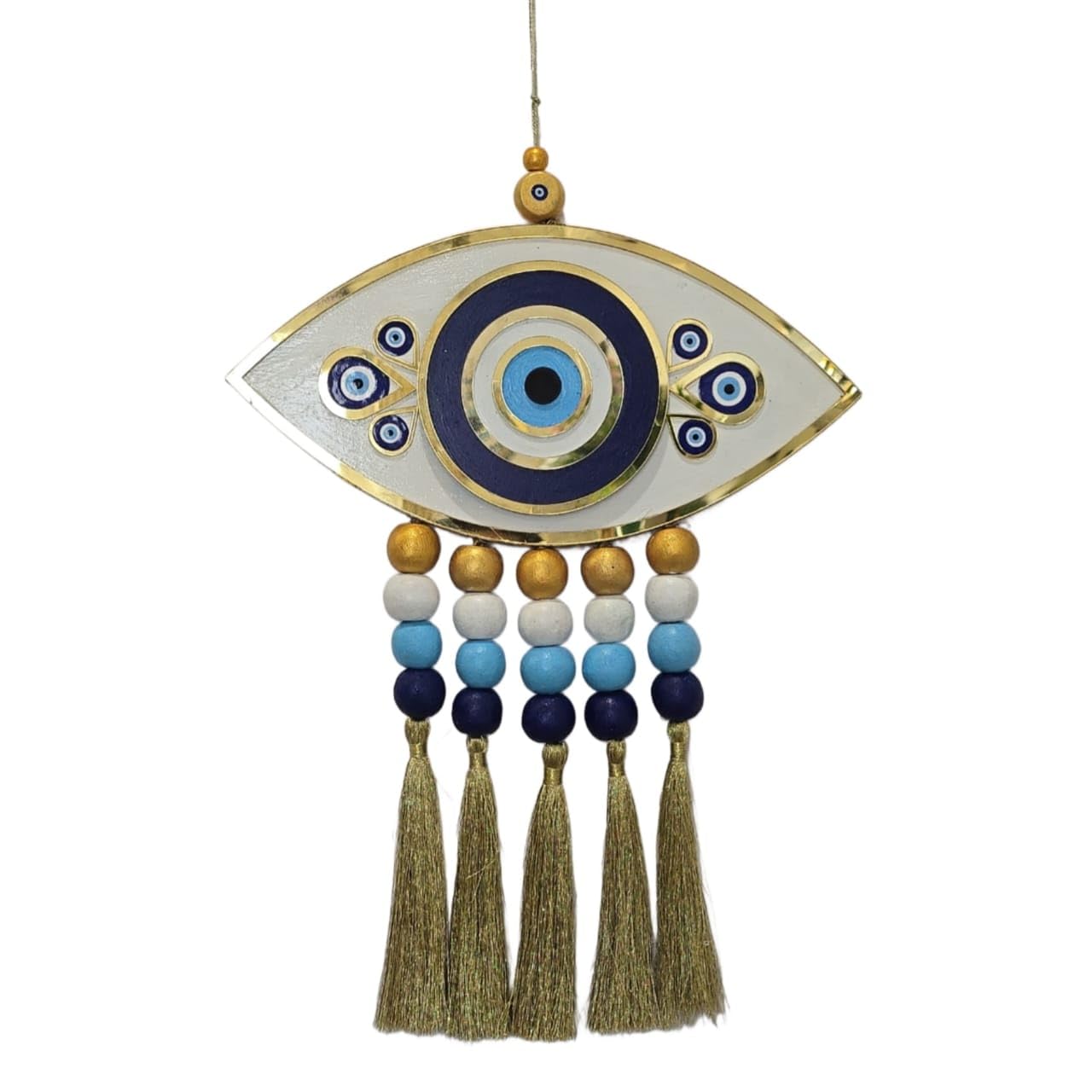Evil Eye Eye-Shaped Wall Hanging for Protection & Good Luck | Nazar Battu Feng Shui Home Decor with Tassels & Beads | Vastu Positive Energy Charm for Living Room, Bedroom, Office | Spiritual Gift Item - Image 2