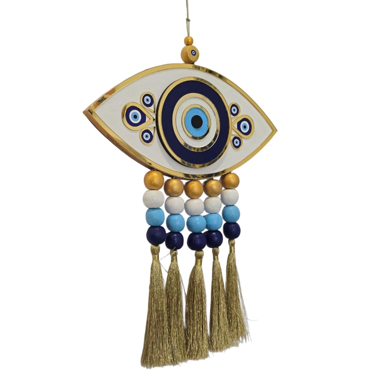 Evil Eye Eye-Shaped Wall Hanging for Protection & Good Luck | Nazar Battu Feng Shui Home Decor with Tassels & Beads | Vastu Positive Energy Charm for Living Room, Bedroom, Office | Spiritual Gift Item - Image 4